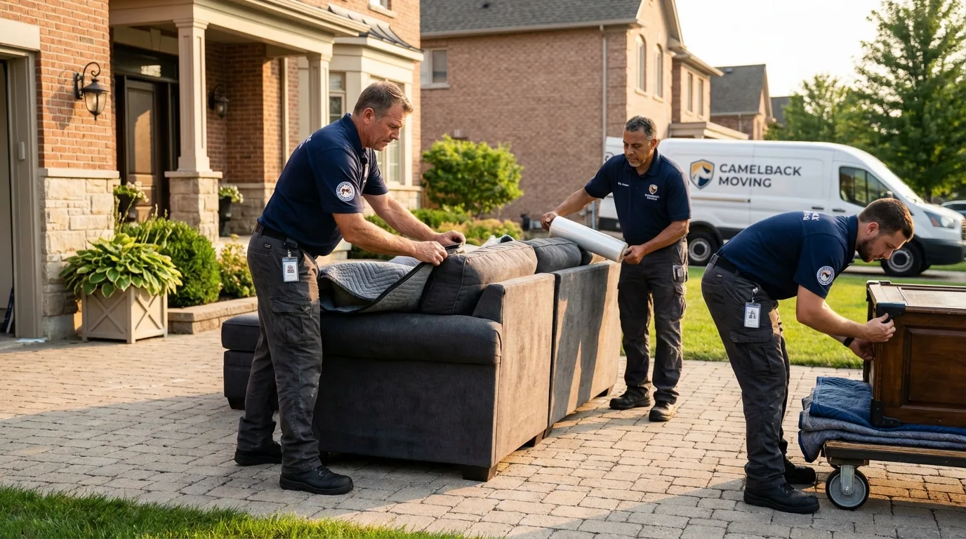 Large estate moving crew wrapping furniture in Covington, OH