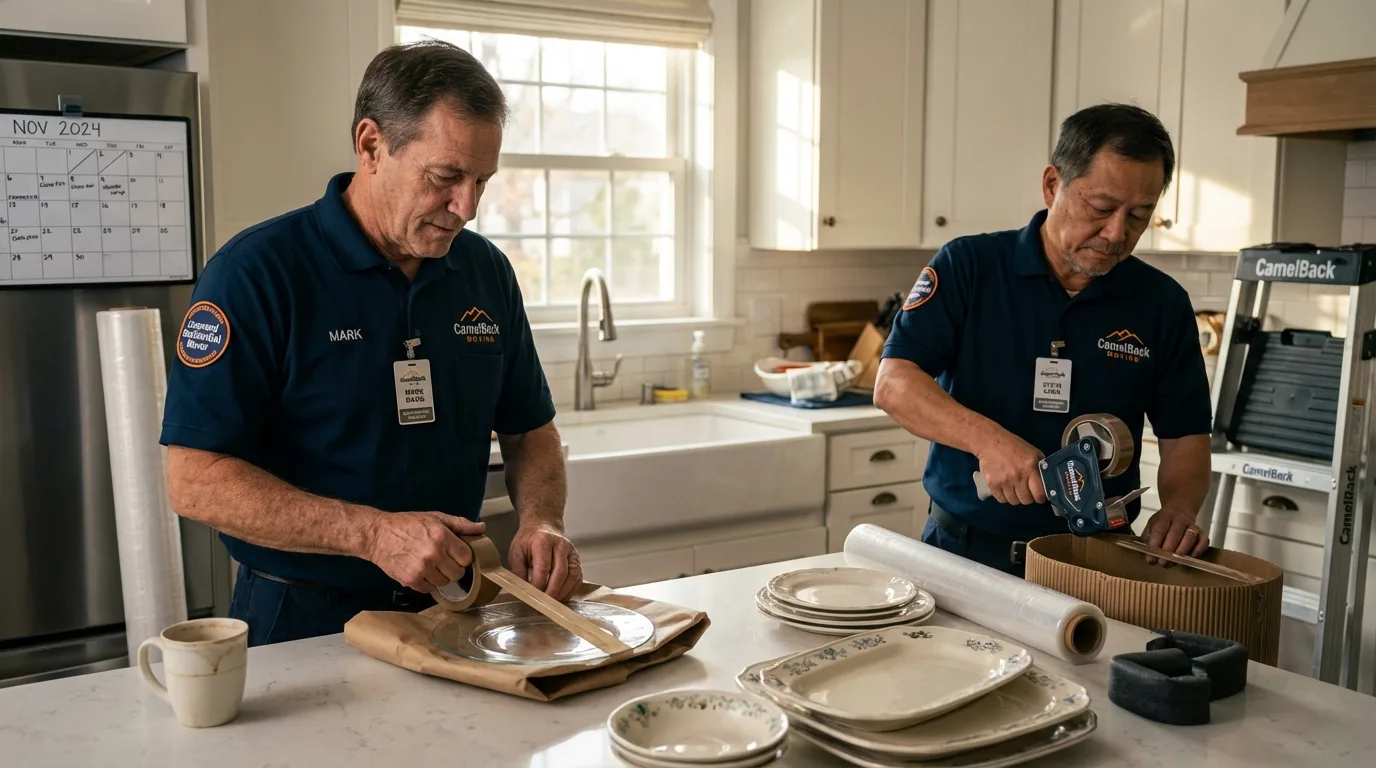 Professional crew packing kitchen dishware in Covington, OH